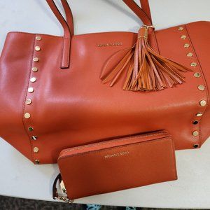 Michael Kors Orange Purse Tote and Wallet